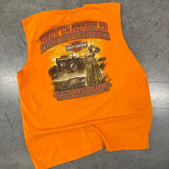 Vintage Y2k Harley Davidson Gettysburg Orange Sleeveless Graphic Tank Top XL - Picture 1 of 5